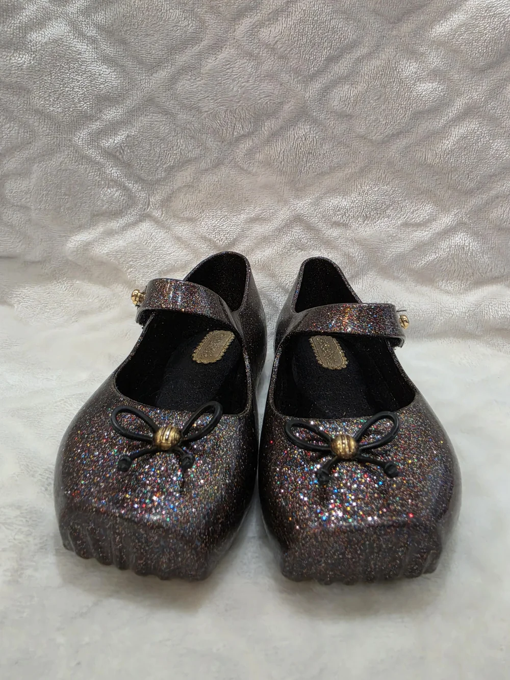 Mini Melissa Kids Sz 6 Toddler. Black Multicolor Glitter Mary Jane Ballet Shoes.